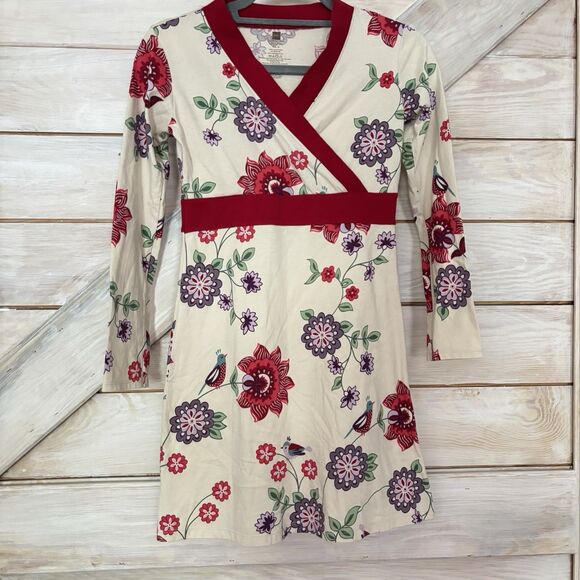 Tea Collection China Wrap Dress Dynasty red flowers floral birch